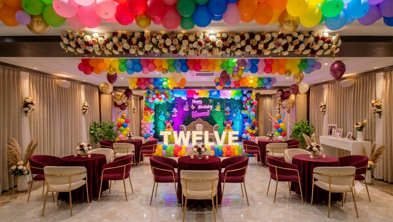Vibrant Birthday Party Banquet Hall Setup in Amalapuram